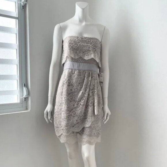 LAUNDRY By Design - Neiman Marcus - Gray Strapless Lace Mini Dress - Size 8 - Picture 1 of 6